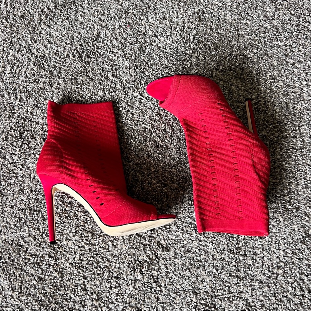 Red Open Toes Booties - Picture 8 of 10